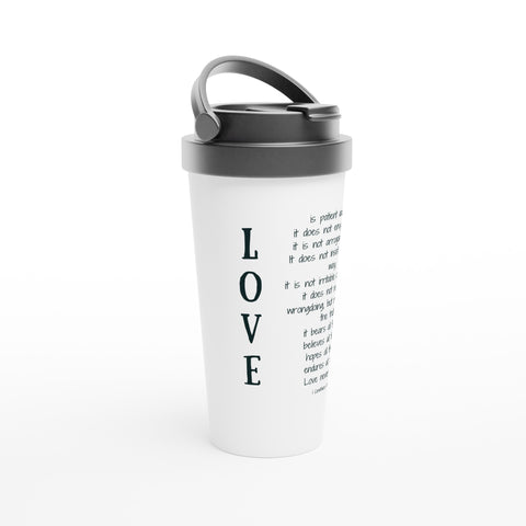 Love is...White 15oz Stainless Steel Travel Mug
