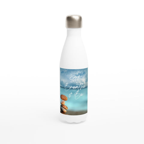 Sit Breathe & Be  - White 17oz Stainless Steel Water Bottle