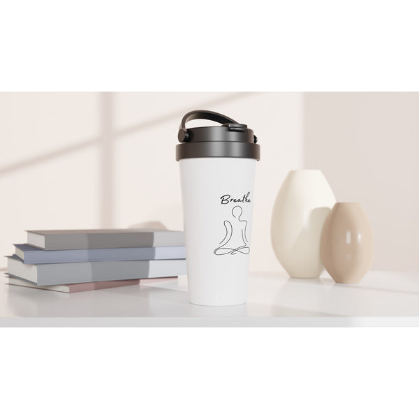 Breathe - White 15oz Stainless Steel Travel Mug